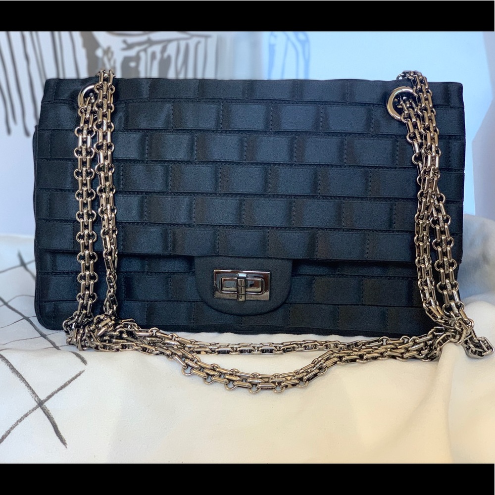 Chanel 2.55 reissue 225 satin double flap bag.